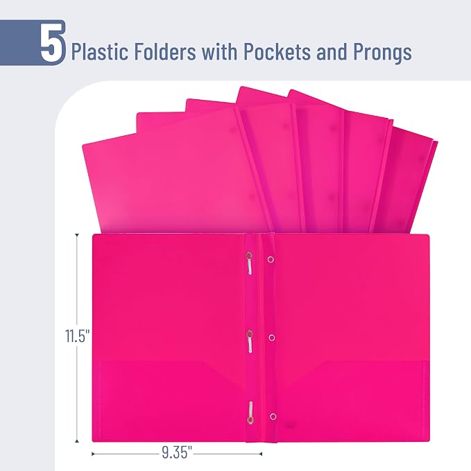 Mr. Pen- Plastic Folders with Pockets and Prongs, 5 Pack, Letter Size | Pocket - Image 2