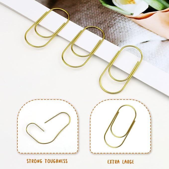 50Pcs 2 in Jumbo Gold Paper Clips, Non Skid Smooth Planner Clip - Image 4
