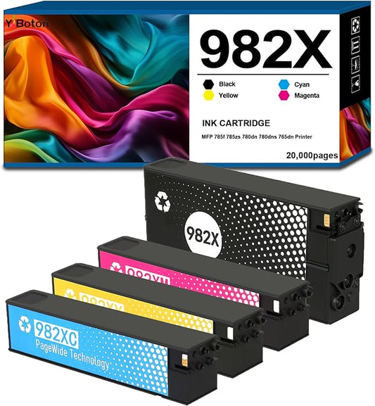 High Yield 982X Ink Cartridge with Chip T0B26A T0B27A T0B28A T0B29A Compatible for HP MFP 785f 785zs 780dn 780dns 765dn Printer Ink(4-Pack Black Cyan Magenta Yellow)-DeskLoop Office