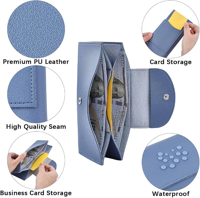 PU Leather Cash Envelope Wallet Blue All in One Long Bifold 2 Tier Reusable - Image 6