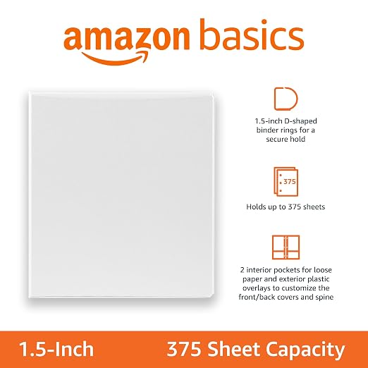 Amazon Basics 3 Ring Binders, 1.5 Inch D-Ring Organizer - Image 2