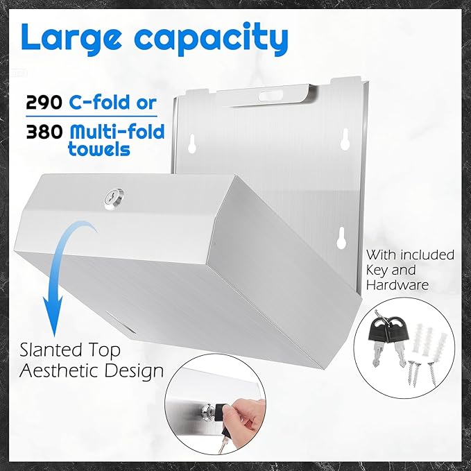 2 Pcs Commercial Soap Dispenser and Paper Towel Dispenser Set with Lock-Stainless Steel,Wall Mount,Large Capacity Manual Liquid Pump Rust Proof Leak Free for Home Bathroom (500 ml,Style 2)-DeskLoop Office