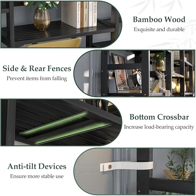 Homykic Bamboo Triple Wide Shallow Bookshelves and Bookcases, 6-Tier 6ft Tall Bookshelf with 17 Open Display Shelves, Super Large Freestanding Book Shelf for Home Office, Bedroom, Living Room, Black-DeskLoop Office