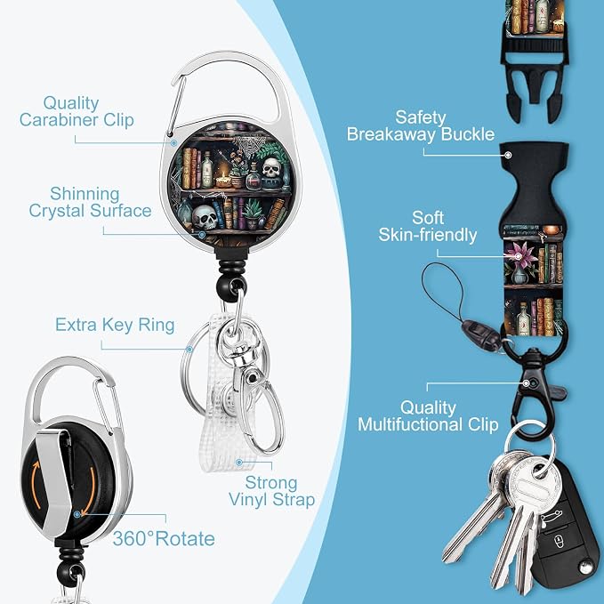 Goth Lanyards for ID Badges, Badge Holder Retractable Reel Clip Funny Skull - Image 4