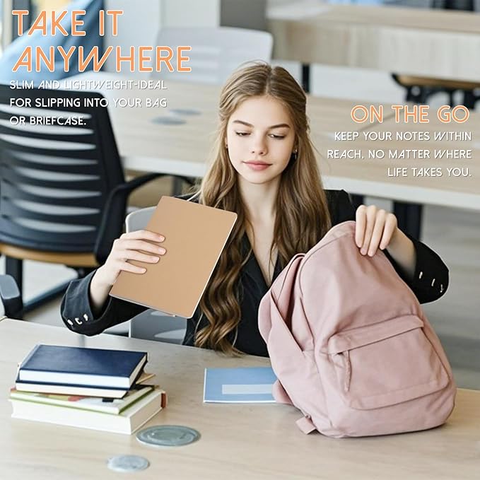 LIONSOUL Bulk A5 Journal Notebook, Kraft Cover 80 Pages Lined Paper Journal for Traveler, Notes, Memo - Bulk Journals Sewn Brown Notebook for School Supplies, Office Supplie (blank 80pages, 10pack)-DeskLoop Office