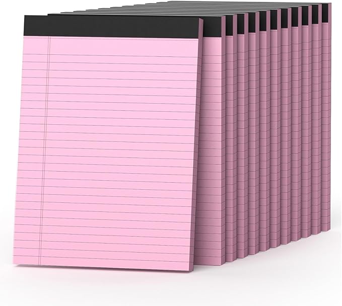 360 Sheets Pink Legal Pads 8.5" x 11" Pack of 12 Note Pads Wide Ruled Lined Paper with Micro-Perforated Writing Notebook 30 Sheets per Pad To-Do List Notepad for School, Office & Home Supplies-DeskLoop Office