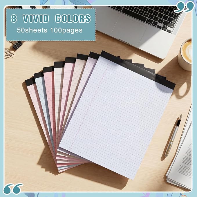 Fuutreo 8 Pcs Legal Pads 8.5 x 11 Colored Note Pads 50 Sheets Per Narrow Ruled - Image 4