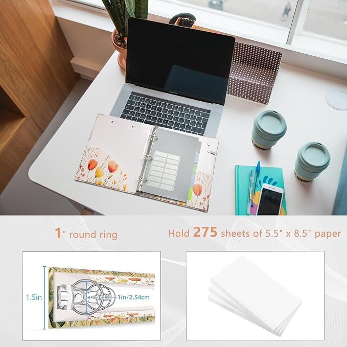 Mini Binder Organizer for 5.5" x 8.5" Paper ，1 Inch 3 Ring Binder - Image 3
