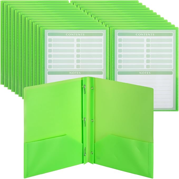 Mr. Pen- Plastic Folders with Pockets and Prongs, 24 Pack, Letter Size | Green by MrPen
