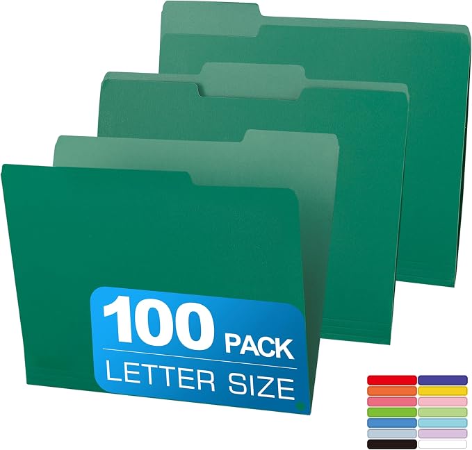 100 Packs Colored File Folders, Two Tone Color File Folder 8.5 x 11 Inch by Unknown