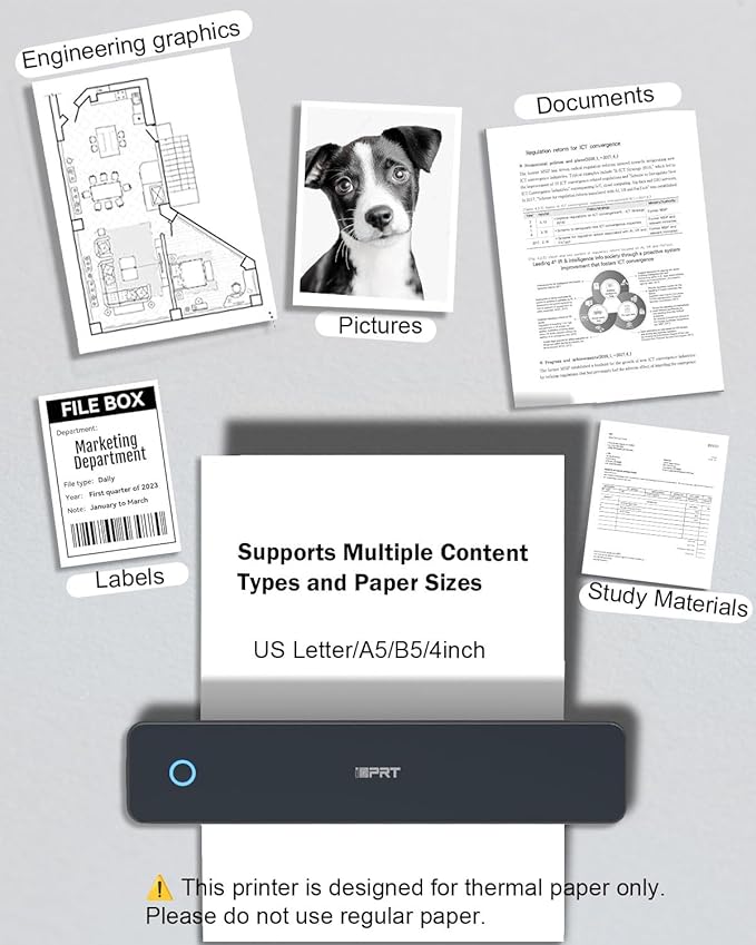 iDPRT Inkless Portable Printer for Travel, 300DPI Wireless Thermal Printer Support 8.5 x 11 Inch US Letter, A4, Small Bluetooth Printers Compatible with iOS, Android Laptop for Office Car Home, Black-DeskLoop Office