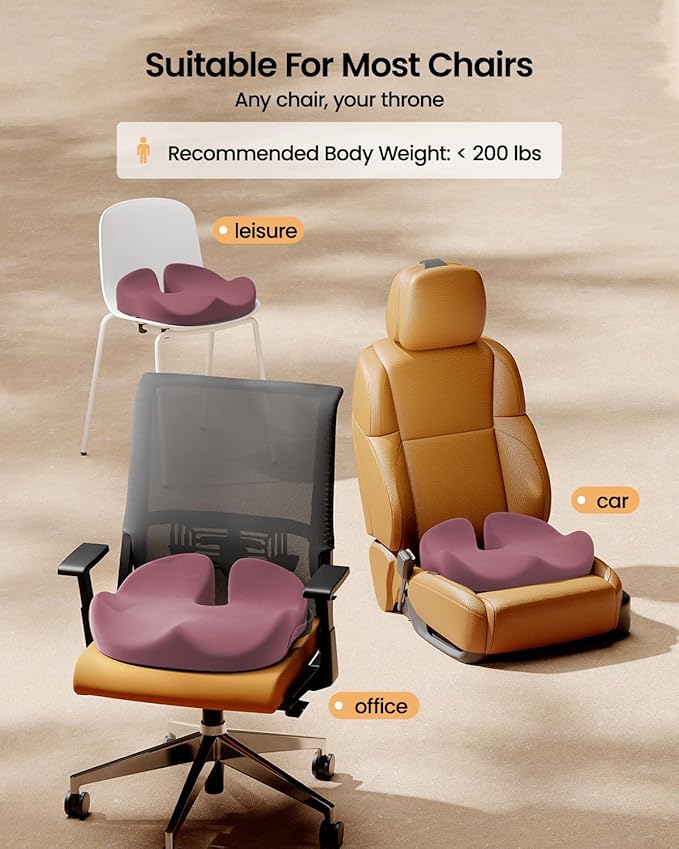 ProtoArc Seat Cushion, Office Chair Cushion for Sciatica, Coccyx Cushion, Ergonomic Memory Foam Seat Cushion for Car, Home, Pressure Relief Pad for Hip, Tailbone, All Day Comfort - Wine Red-DeskLoop Office