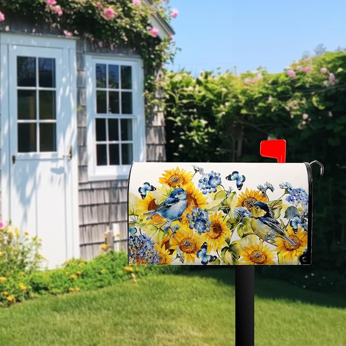 Spring Blue Birds Mailbox Cover Magnetic Standard Size Spring Summer Sunflowers - Image 7