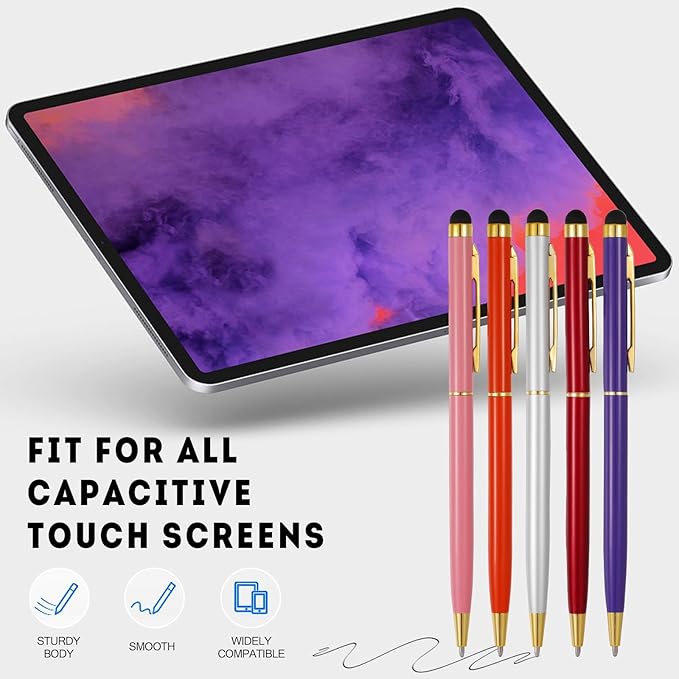 15 Pack Stylus Pens for Touch Screens Stylus Pen Compatible with Phone Tablets Kindle and Black Ink Ballpoint Pens-2 in 1 Stylists pens for Touch Screens (Gold)-DeskLoop Office