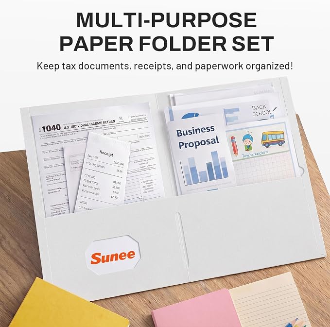 SUNEE Folders with Pockets, 2 Pocket Folders Fit Letter Size Paper, Paper File - Image 2