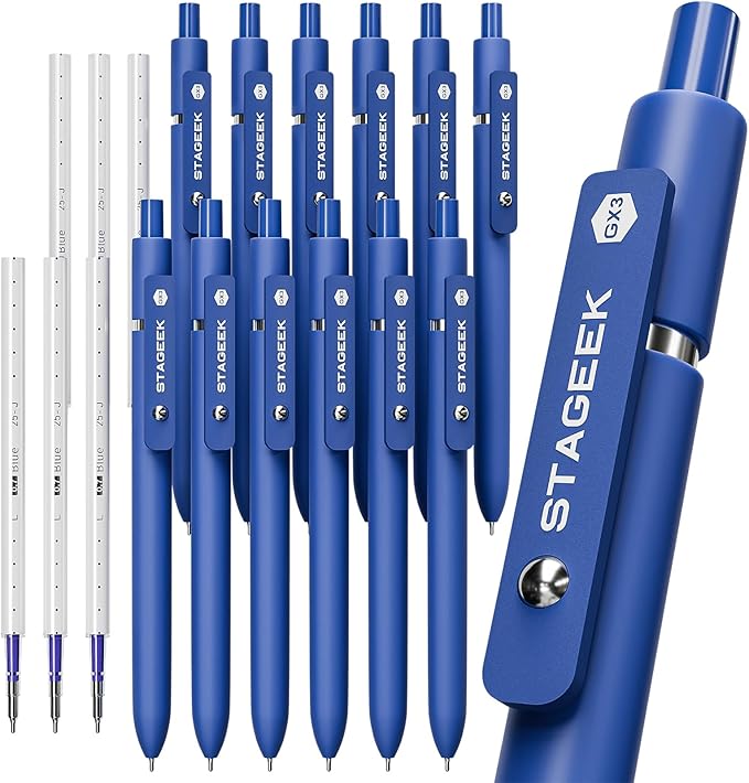 STAGEEK Blue Gel Pens GX3, Fine Point Retractable Smooth Writing Pens by STAGEEK
