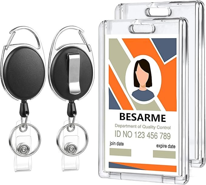2 Set Badge Holder Retractable Clip Heavy Duty Badge Reel by BESARME