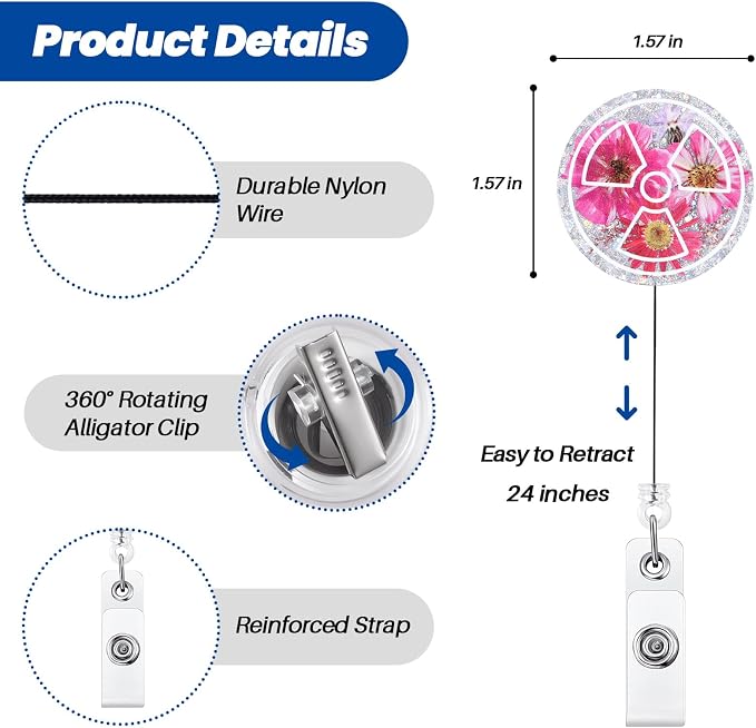 Pink Radiology Floral Funny Nurse Badge Reel - Image 2