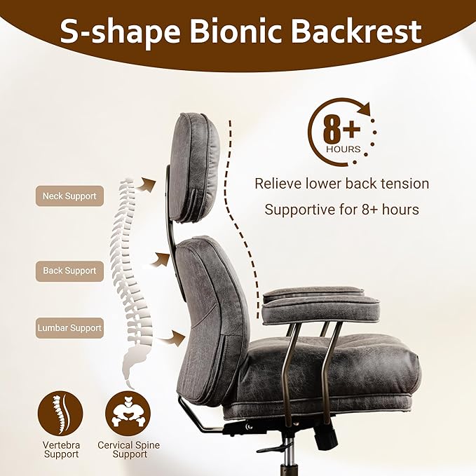 Faux Leather Executive Office Chair - Big and Tall Ergonomic Home Office Chair,Reclining Computer Desk Chairs with Lumbar Support,Adjustable Task Swivel Rolling PC with Wheels,Grey,Suede-DeskLoop Office
