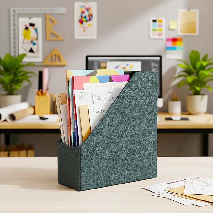 UnionBasic Magazine File Holder, Leatherette Desktop Document Organizer - Image 4
