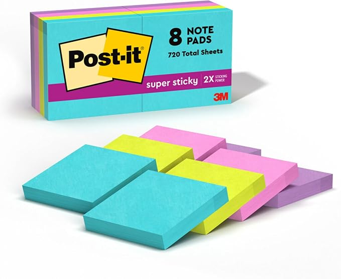 Post-it Super Sticky Notes, 1.88 x 1.88 in, Supernova Neons, 8 Pads | School by Unknown