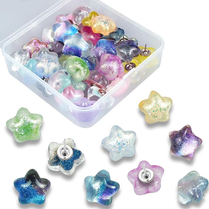 36 Colored Star Push Pins, Cute Push Pins Thumbtacks by Unknown