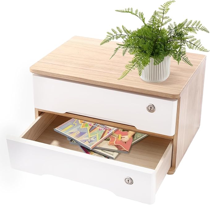 Lockable Desk Organizer Wooden Desktop Drawers Office Flat Files Storage Box by Unknown