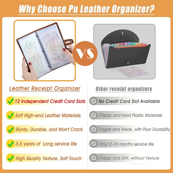 Leather Receipt Organizer, Portable Receipt Holder - Image 2