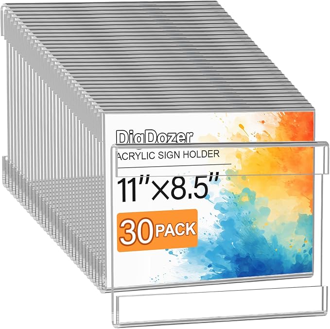 30 Pcs Acrylic Sign Holder 11 x 8.5, Horizontal Wall Mount Sign Holders by Unknown