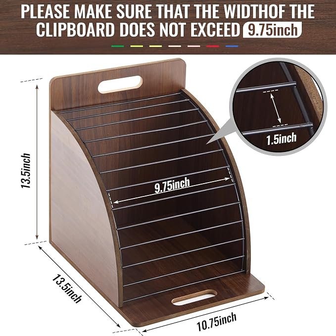 Wonderjune 1 Pack Clipboard Holder Wooden Metal Clipboards Storage Rack - Image 2