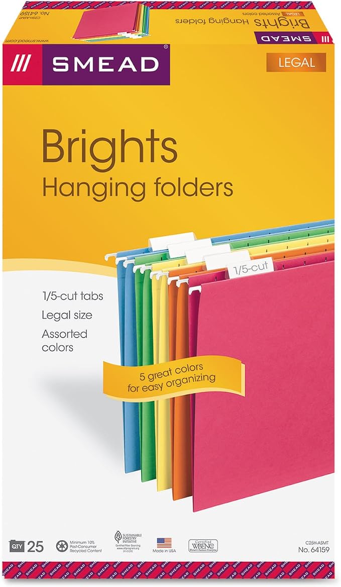 Smead Hanging File Folder with Tab, 1/5-Cut Adjustable, Legal Size, 25 per Box - Image 3