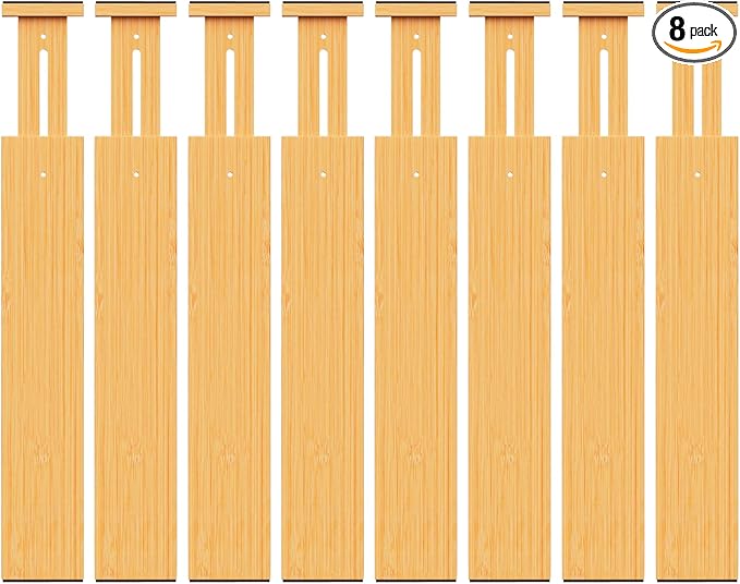 BAMBUROBA Bamboo Drawer Dividers, Adjustable Expandable Drawer Organization Separators - 17-22" for Bedroom, Bathroom, Dresser and Office - 8-Pack-DeskLoop Office