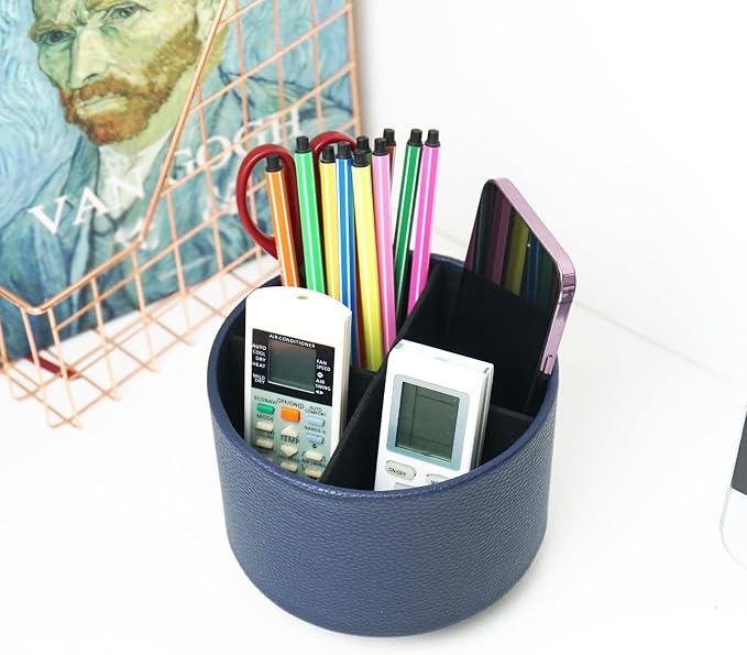 Hennaja Round Leather Art Supply Organizer, Remote Control Holder, 360 Degree - Image 6