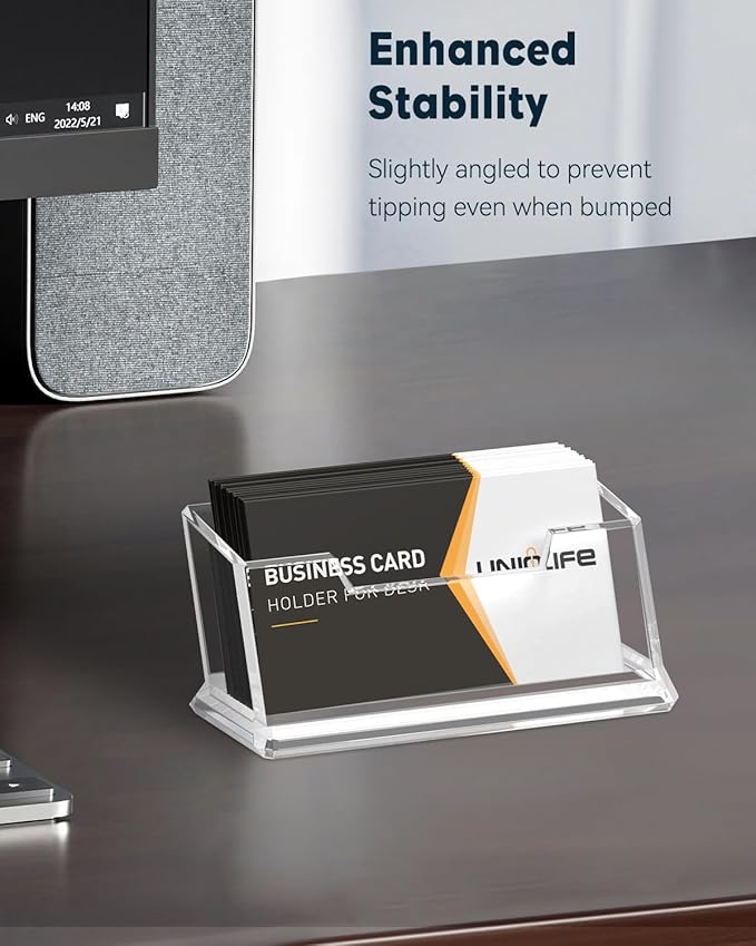 Uniclife Acrylic Business Card Holder for Desk 1 Slot Clear Business Card Display Stand for Men & Women Desktop Business Card Organizer Card Stand for Office Home Exhibition, 60 Card Capacity-DeskLoop Office