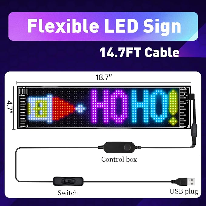 XIAOOHO Programmable LED Car Sign, Scrolling LED Sign, Flexible LED RGB Message - Image 4