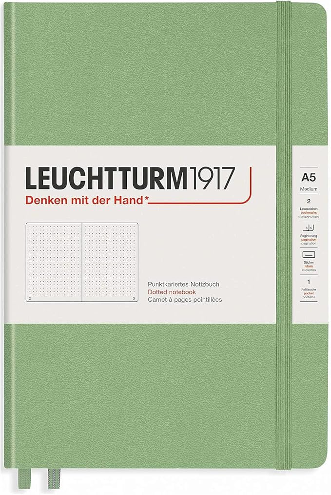 LEUCHTTURM1917 - Notebook Hardcover Medium A5-251 Numbered Pages for Writing and Journaling (Sage, Dotted)-DeskLoop Office