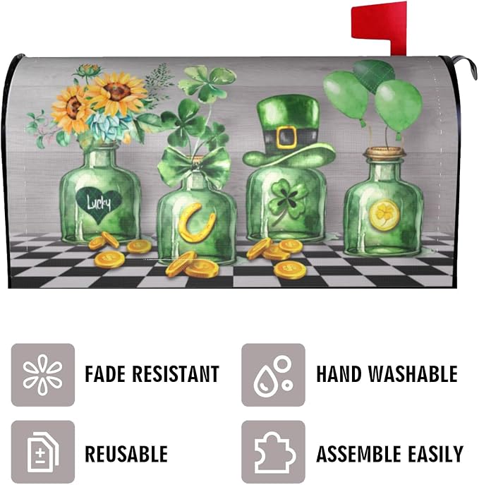 Irish St. Patrick's Day Shamrock Mailbox Cover, 21x18 in Sunflower Hat Balloon - Image 3