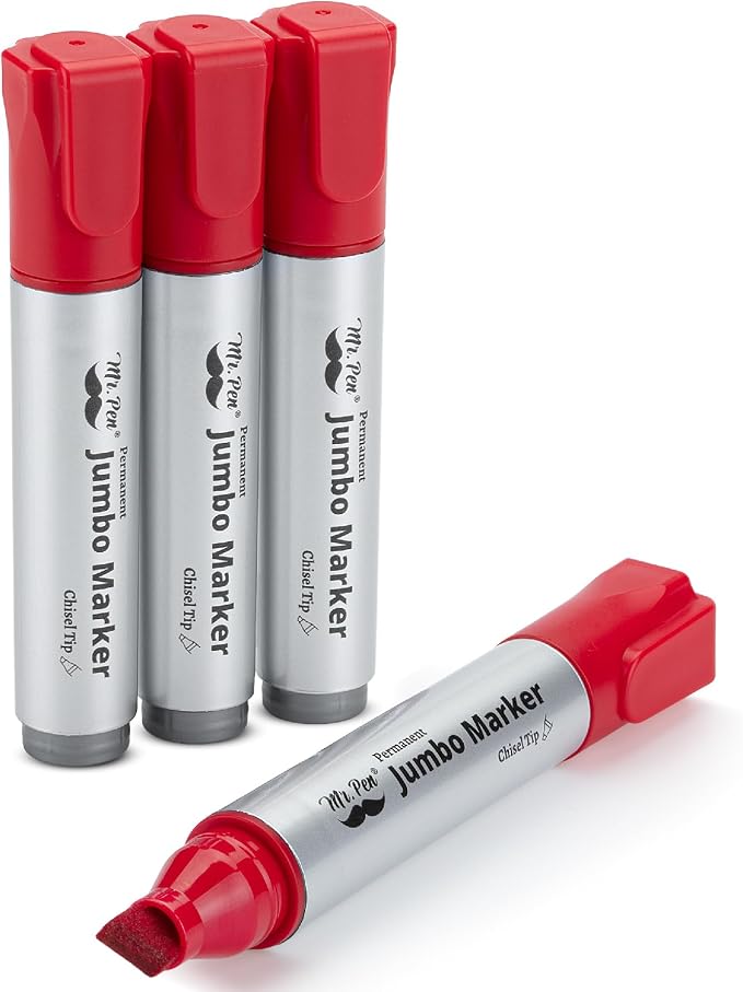Mr. Pen- Jumbo Permanent Markers, 4 Pack, Chisel Tip, Wide Tip, Large | Thick by MrPen