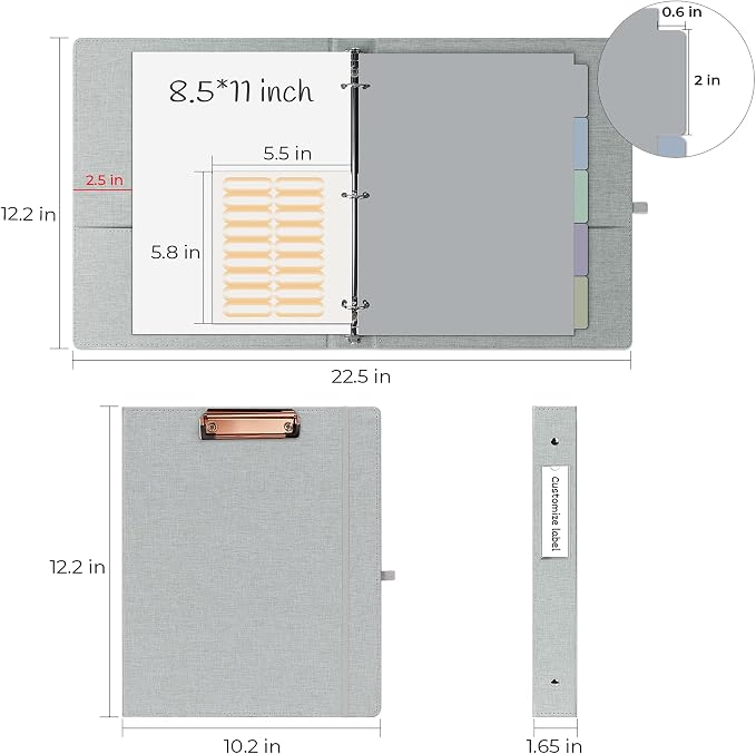 EYROZILL 3 Ring Binder, 1 Inch Linen Binder Organizer - Image 5
