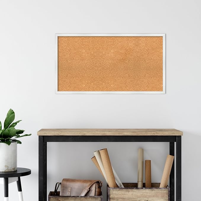 Amanti Art Natural Cork Board for Wall, 19x35 Vision Board with White Frame, Large Corkboard Office Decor for Home Organization, Country Rustic Corkboard Pinboard to Display Items for Home-DeskLoop Office