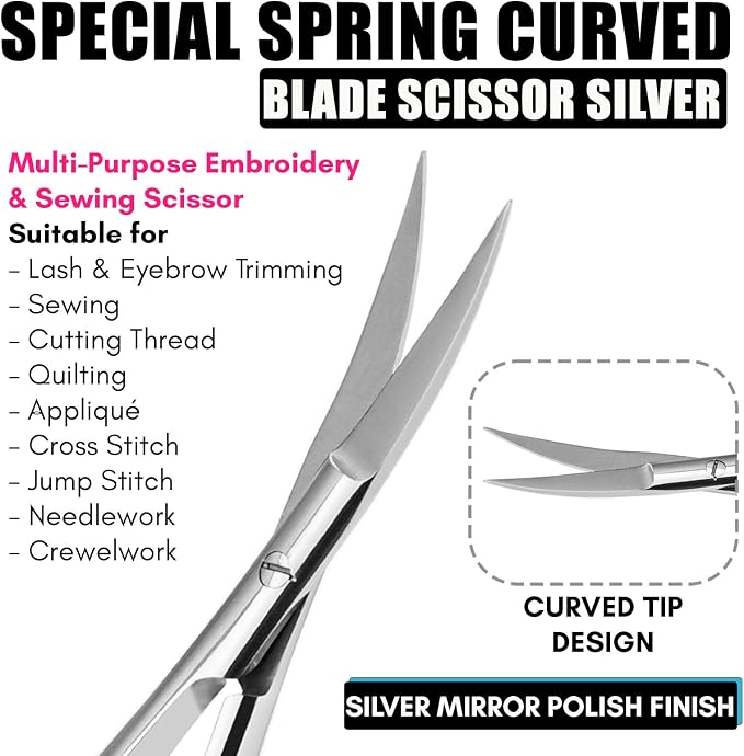 Cross Edge Curved Spring Scissors 5 Inch Stainless Steel Precision Eyebrow & - Image 2