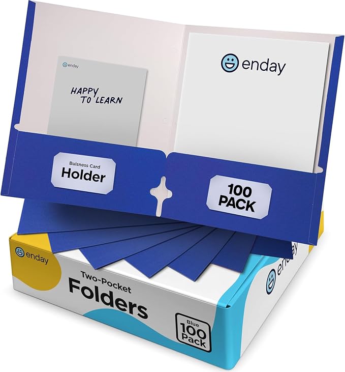 Blue Folders with Pockets 2 Pocket Folder Bulk, Two Pockets File by Enday