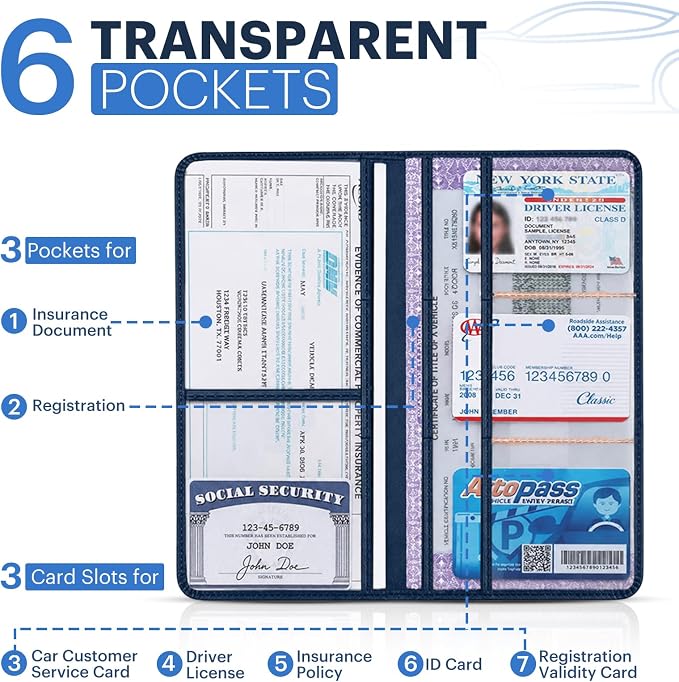Car Registration and Insurance Card Holder, Magnetic Closure Leather Vehicle - Image 5