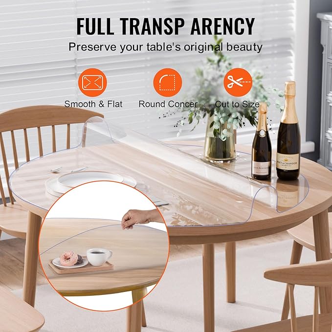 VEVOR Plastic Table Cover, 42 x 42 Inch 2.0 mm Thick Clear Round PVC Desk Mat - Image 5