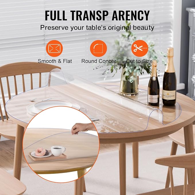 VEVOR Plastic Table Cover, 48 x 48 Inch 2.0 mm Thick Clear Round PVC Desk Mat - Image 5