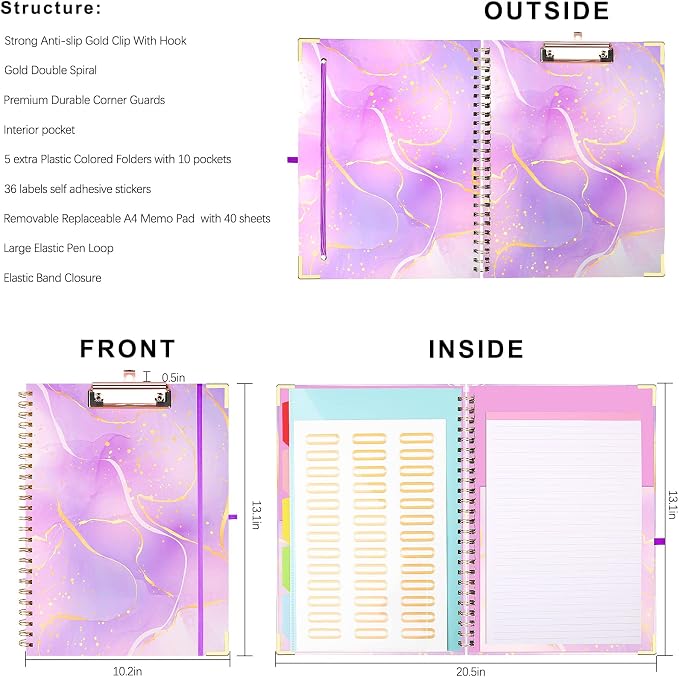 Spiral Clipboard Folio with Refillable Notepad, Cute Clipboard Folder, 5 - Image 2