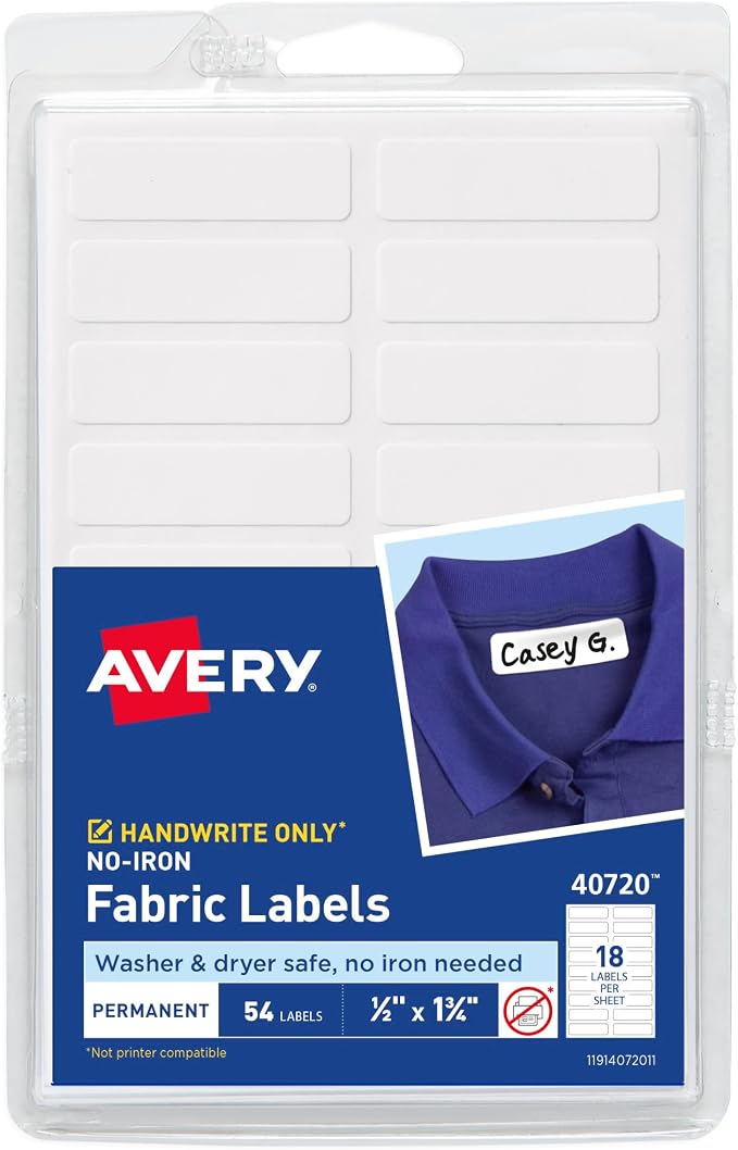 Avery No-Iron Fabric Labels, 1/2" x 1-3/4", Washer and Dryer-Safe Waterproof by Avery
