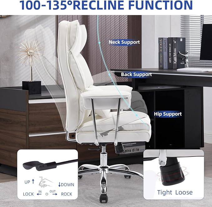 Big and Tall Office Chair 500lbs Wide Seat Executive Office Desk Chair High-Back Office Task Chair with,Ergonomic Lumbar Support Computer Office Chairs for Heavy People(White)-DeskLoop Office