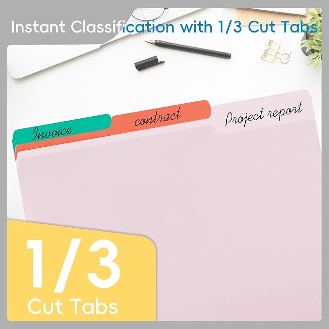 100 Packs Colored File Folders, 1/3 Cut Tabs File Folder, Cherry Pink File - Image 3