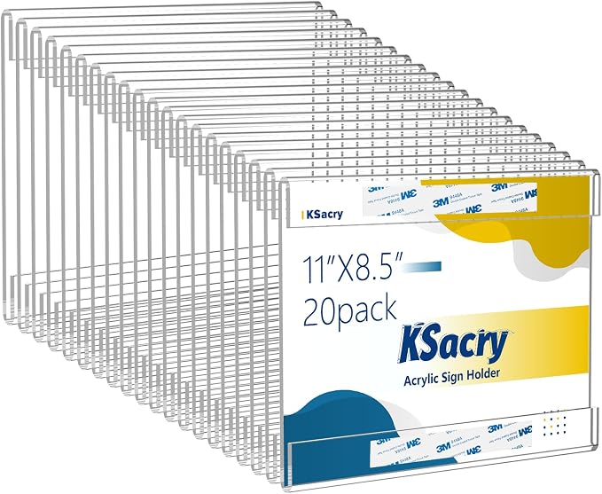 KSacry 20 Pcs Acrylic Sign Holder 11 x 8.5, Horizontal Wall Mount Sign Holders by KSacry